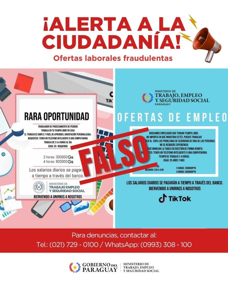 Ministerio de Trabajo alerta sobre ofertas laborales fraudulentas
