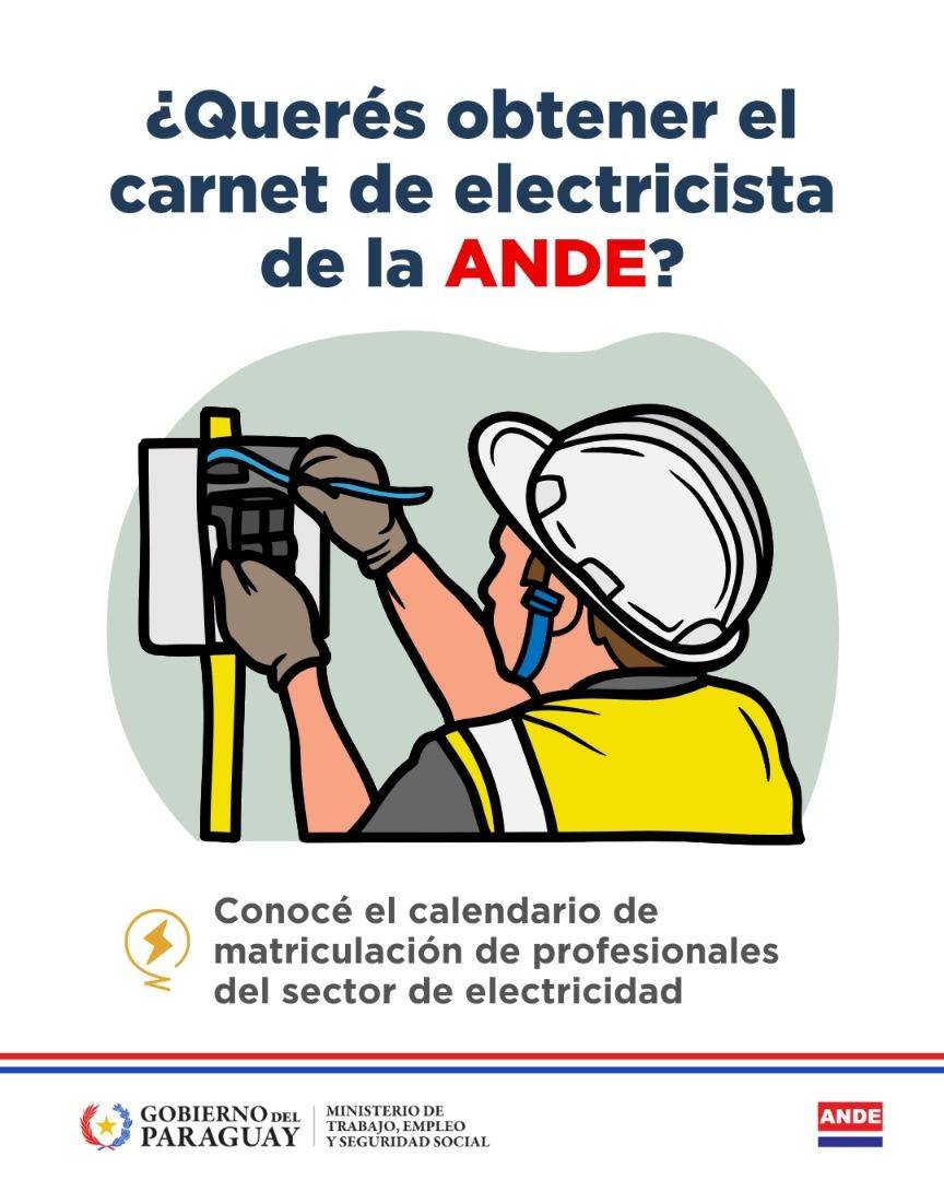 ​Este viernes inicia el cronograma de exámenes para la obtención del carnet de electricista de la ANDE