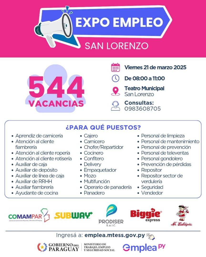 ​¿Buscás trabajo? Expo Empleo en San Lorenzo pone a disposición más 540 vacancias