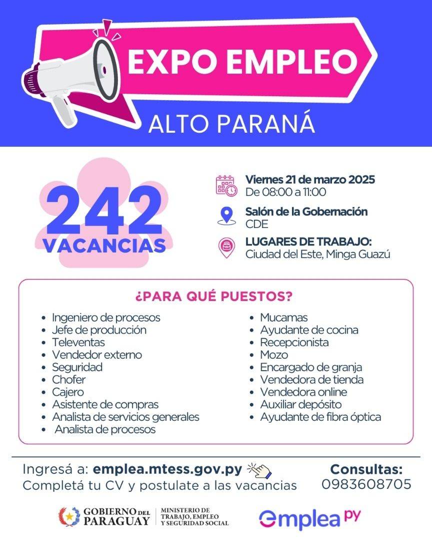 Expo Empleo Alto Paraná ofrece más de 240 vacancias laborales este viernes