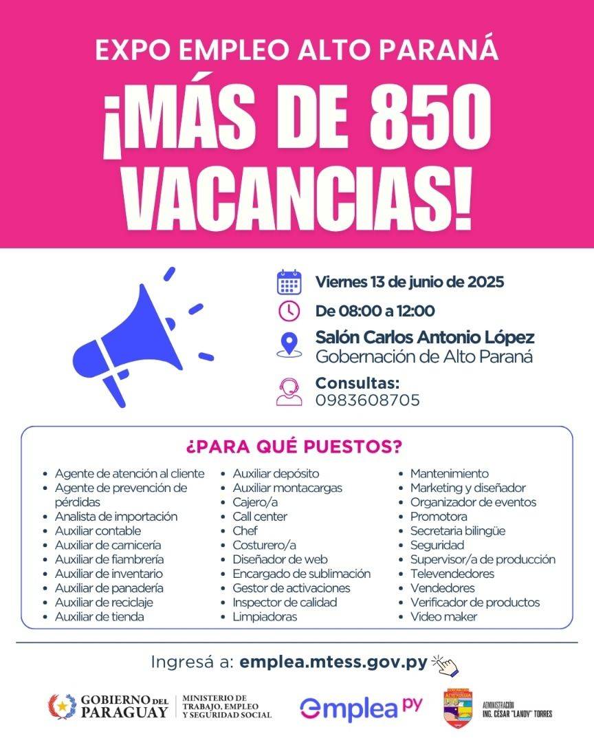 ​Nueva Expo Empleo Alto Paraná llega con más de 850 oportunidades laborales